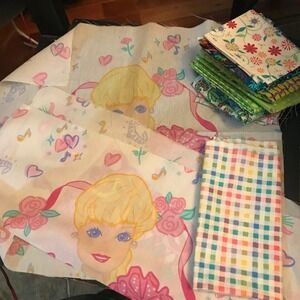 Vintage Barbie Fabric Remnants Assorted Quilting Scraps Lot Cotton Crafting 13oz